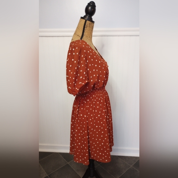 Madewell Smocked-Waist Mini Dress Polka Dots Neutral Preppy Wardrobe Size Medium - Picture 9 of 14